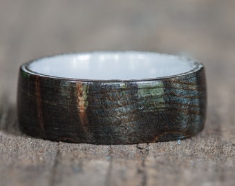 Black Dyed Redwood Burl Ring with White Ceramic Liner