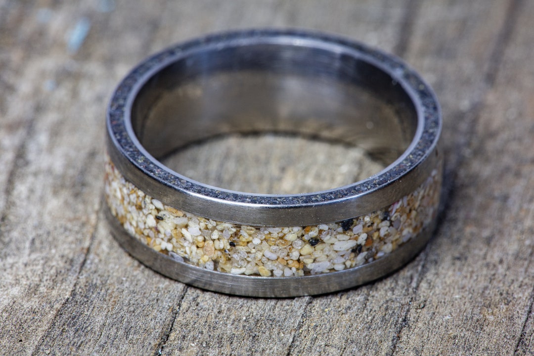 Titanium Your Sand Center and Side Inlay Ring - Use Your Own Sand! Men ...