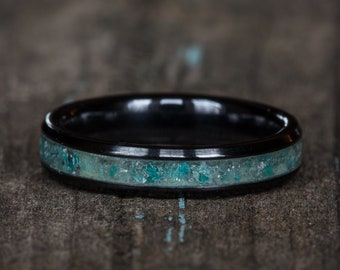 Amazonite Inlay Black Ceramic Stacking Ring