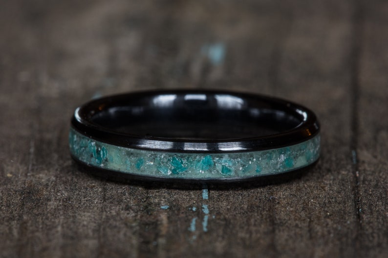 Natural Green Amazonite Layering Ring Women 4mm Wide Wedding Band Engagement Anniversary Gift Amazonite Inlay Black Ceramic Stacking Ring