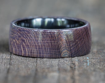 Blue Purple Dyed Maple Wood Ring with Black Ceramic Liner