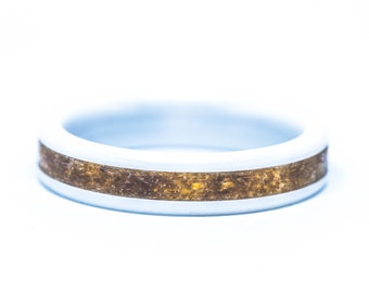 Your Dried Flower Inlay 4mm White Ceramic Stacking Ring