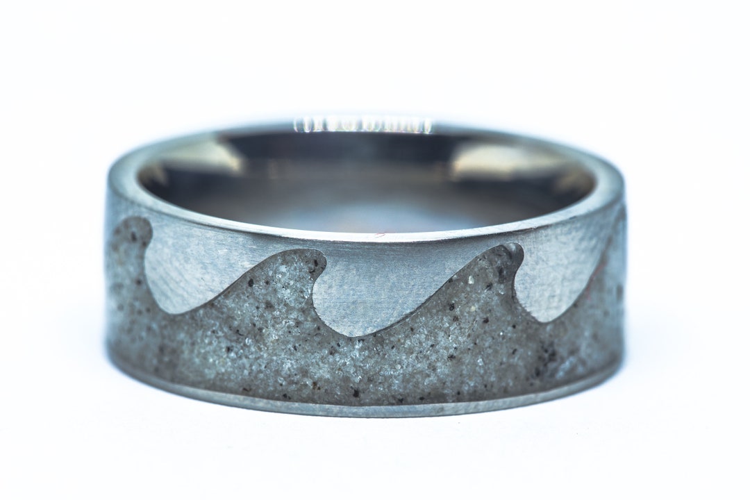 Your Sand Inlay Wave Pattern Titanium Ring - Use Your Own Sand! Men 8mm ...