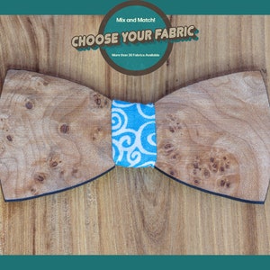Maple Burl Wood Bowtie: Mix & Match Fabric Knots