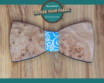 Maple Burl Wood Bowtie - Mix Match Adjustable Wooden Bow Black Tie Accessory Fifth 5th Anniversary Gift Groomsmen Wedding Party