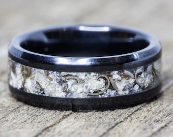 Dinosaur Bone and Meteorite Black Ceramic Ring