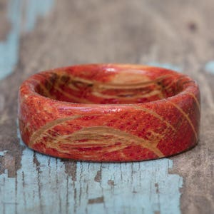 Orange Tennessee Whiskey Barrel Ring - Dyed Wood Ring Anniversary Gift Wedding Ring Mens Engagement Ring Womens Band Orange Wooden Ring