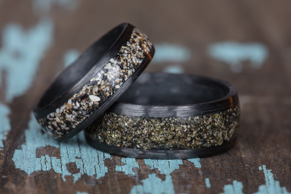 Your Sand Inlay Carbon Fiber Ring Use Your Own Sand Men 8mm | Etsy