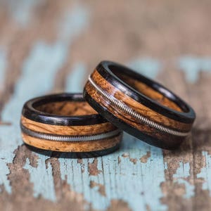 Tennessee Whiskey Barrel and Ebony Ring with Guitar String Inlay Mens Wedding Band Womens Ring Anniversary Gift Wood Engagement Ring image 2