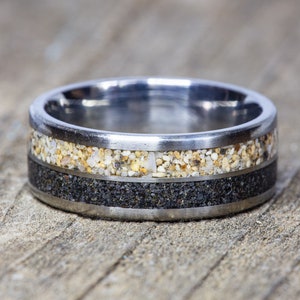 Double Inlay Titanium Sand Ring: 8mm Custom Wedding Band