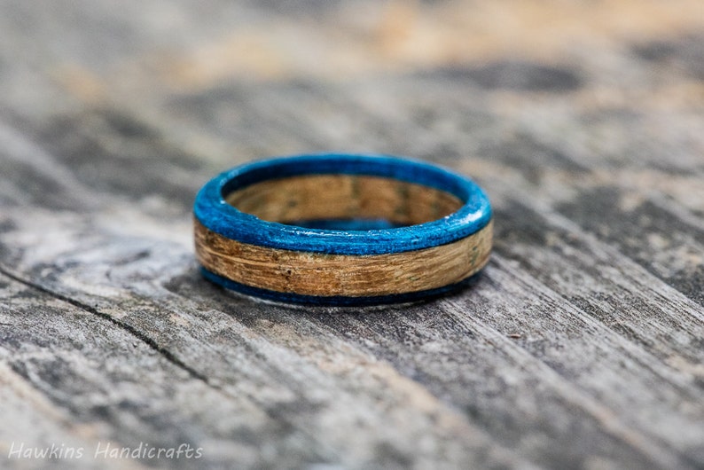 Blue Tennessee Whiskey Barrel Ring Blue Wood Ring Mens Etsy