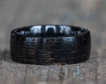 Black Tennessee Whiskey Barrel and Black Ceramic Ring - Reclaimed Wooden Ring Mens Wedding Band Womens Engagement Ring Wood Anniversary Gift
