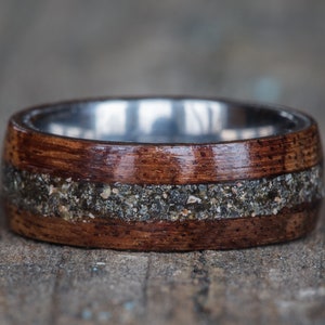 Koa Wood, Titanium, and Your Sand Inlay Ring - Hawaiian Koa Men Wedding Band Women Engagement Ring Beach Sand Honeymoon Anniversary Gift