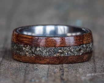 Hawaiian Koa Wood, Titanium, and Your Sand Inlay Ring