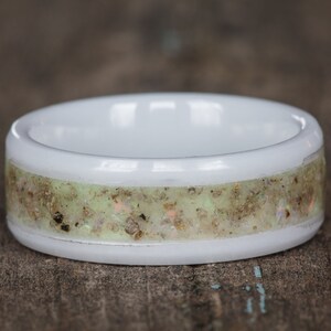 White Ceramic Ring with Crushed Natural Opal - October Birthstone