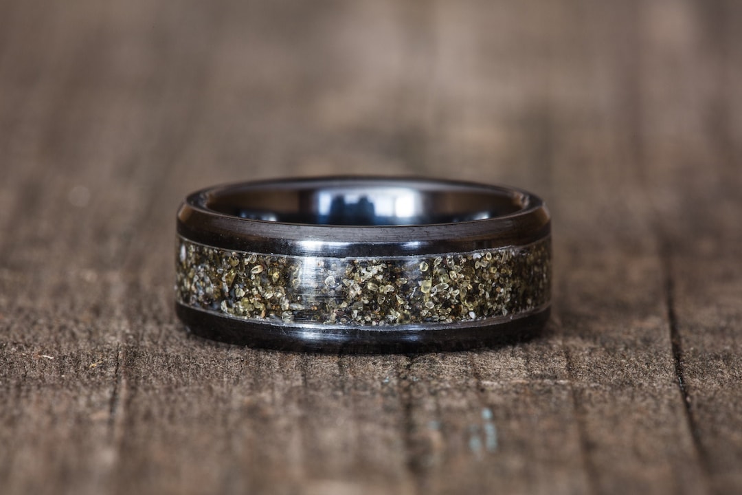 Your Sand Inlay Black Ceramic Ring - Use Your Own Sand! Men 8mm Women ...