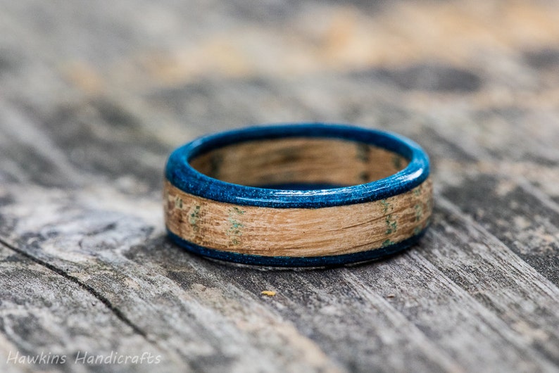 Blue Tennessee Whiskey Barrel Ring Blue Wood Ring Mens Etsy