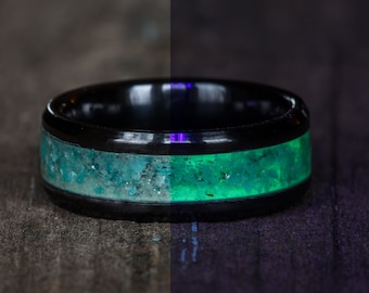 Amazonite Glow Black Ceramic Ring