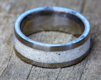 Titanium Your Sand Center and Turquoise Side Inlay Ring