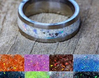 Mix and Match Opal and Your Sand with Turquoise Side Inlay Titanium Ring