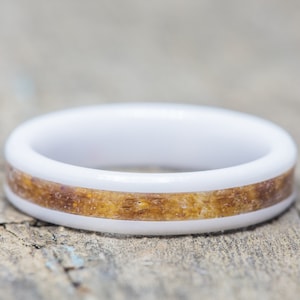 Yellow Rose Petal Inlay White Ceramic Stacking Ring (4mm)