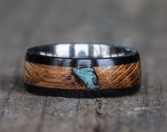 Whiskey Barrel Turquoise Inlay Titanium Ring with Ebony