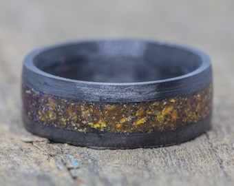 Yellow Rose Petal Inlay Carbon Fiber Ring