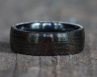 Black Dyed Redwood Burl Ring with Black Ceramic Liner