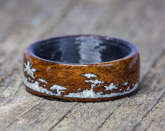 Tropical Design Koa Wood, Carbon Fiber, and Your Sand Inlay Ring - Hawaiian Koa Wooden Men Wedding Band Engagement Beach Sand Honeymoon