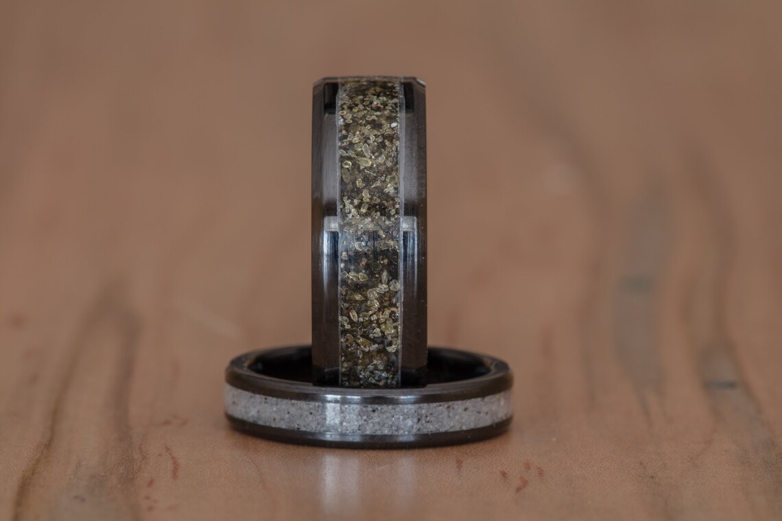 Your Sand Inlay Black Ceramic Ring Use Your Own Sand Men - Etsy
