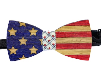 Handcrafted American Flag Wooden Bowtie | Patriotic 4th of July Accessory