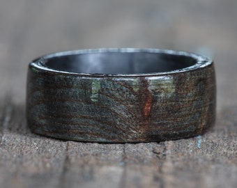 Black Dyed Redwood Burl Ring with Carbon Fiber Liner