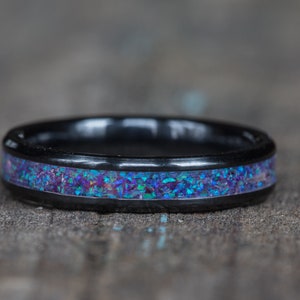 Purple Pink Opal White Ceramic Stacking Ring - 4mm Wide Stackable Layering Band 1.6mm High Emerald Green Opal Womens Ring October Birthstone