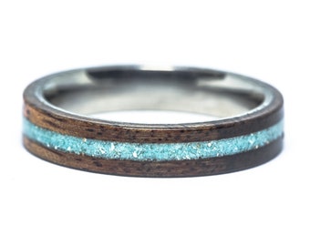 Koa Wood, Titanium, and Turquoise Inlay Ring