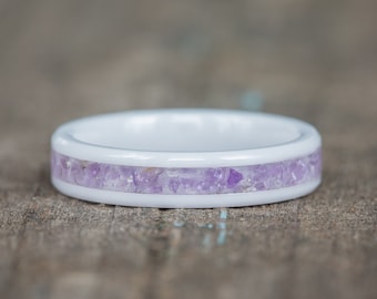 Amethyst White Ceramic Stacking Ring