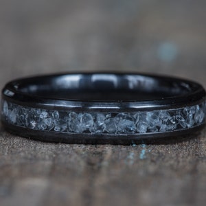 Aquamarine Inlay Black Ceramic Ring - 4mm Stacking Wedding Band