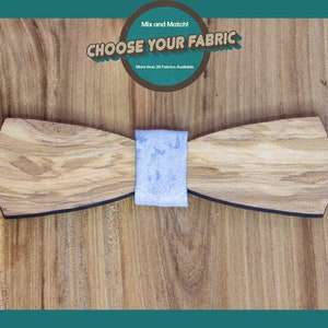 Olive Wood Bowtie: Mix & Match Fabric Knots, Adjustable Strap