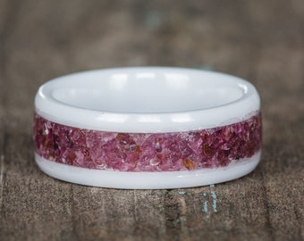 White Ceramic Garnet Ring