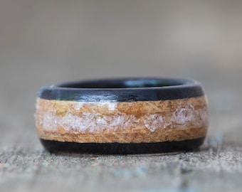 Whiskey Barrel and Ebony Ring with Morganite Inlay