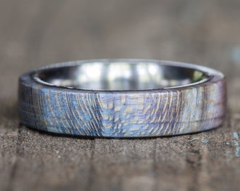 Blue Purple Dyed Maple Wood Ring with Titanium Liner