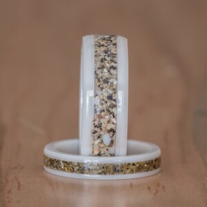 Your Sand Inlay White Ceramic Ring - Use Your Own Sand! Men 8mm Women ...