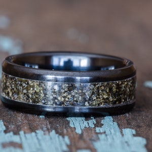 Your Sand Inlay Black Ceramic Ring - Use Your Own Sand! Men 8mm Women ...