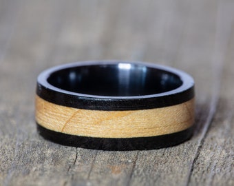 Los Angeles Lakers Forum Court Black Ceramic Wood Ring