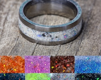 Choose an Opal and Use Your Sand with Turquoise Side Inlay Titanium Ring