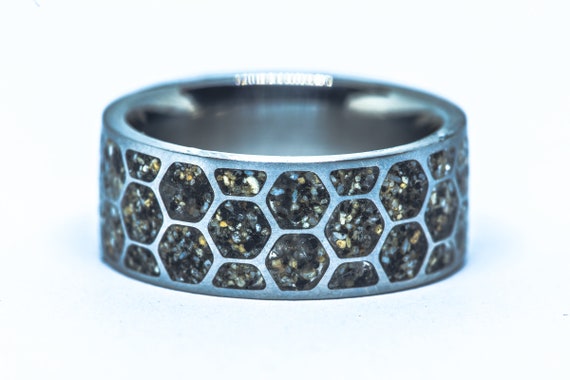 Your Sand Inlay Honeycomb Pattern Titanium Ring Use Your Own | Etsy