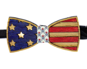 Handmade American Flag Wooden Bowtie: Tennessee Whiskey Barrel Wood
