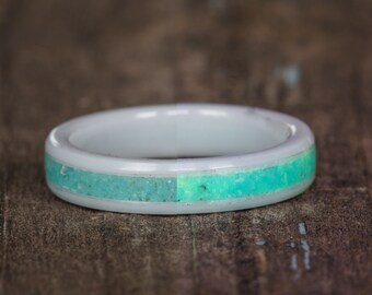 Glowing Turquoise White Ceramic Stacking Ring