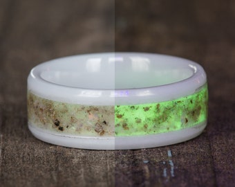 Natural Opal Glow in the Dark White Ceramic Ring