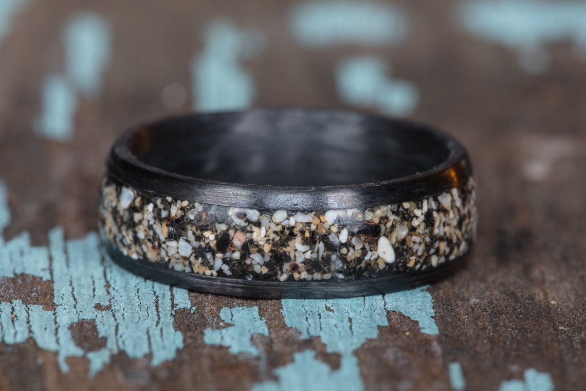 Your Sand Inlay Carbon Fiber Ring Use Your Own Sand Men 8mm - Etsy