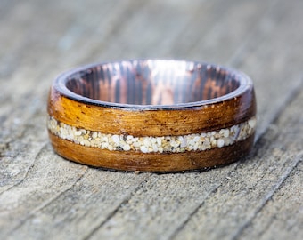 Koa Wood, Superconductor, and Your Sand Inlay Ring - Hawaiian Koa Men Wedding Band Women Engagement Ring Beach Sand Honeymoon Anniversary